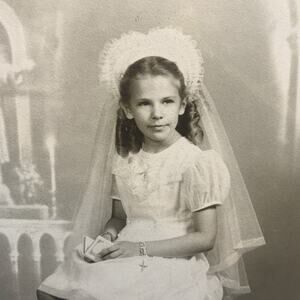 VINTAGE Photo: Communion Girl, Pretty Girl, Dress Bible Rosary, Original Frame